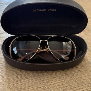 Michael Kors Gold Frame Aviator Sunglasses with Brown Lenses